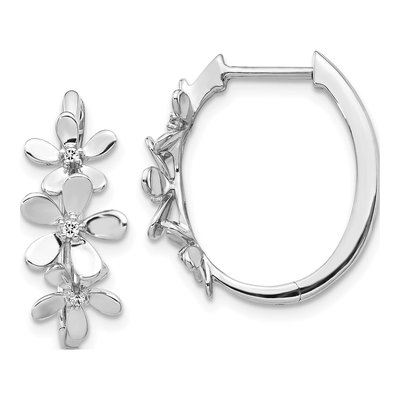 14K White Gold 1/20 ct tw 21mm Diamond Flower Huggie Hoop Earrings