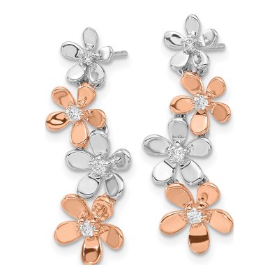 14K Two-Tone Gold 1/5 ct tw Diamond Flower Dangle Earrings – view 3
