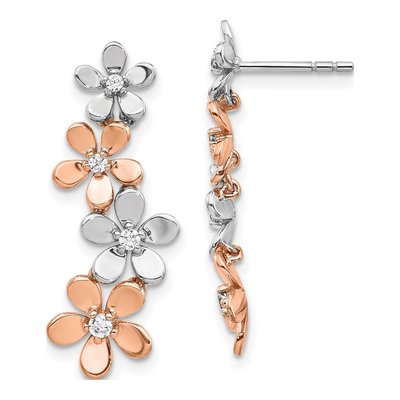 14K Two-Tone Gold 1/5 ct tw Diamond Flower Dangle Earrings