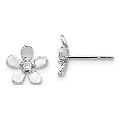 14K White Gold 1/20 ct tw 1.8mm Round Diamond Flower Stud Earrings