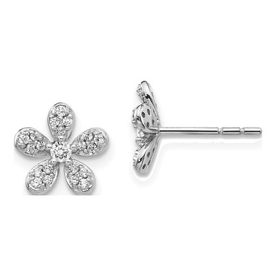 14K White Gold 1/4 ct tw 2mm Round Diamond Flower Stud Earrings