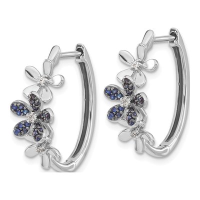 14K White Gold 1/20 ct tw 22mm Sapphire & Diamond Floral Huggie Hoop Earrings – view 2