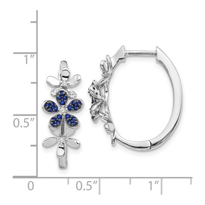 14K White Gold 1/20 ct tw 22mm Sapphire & Diamond Floral Huggie Hoop Earrings – view 4