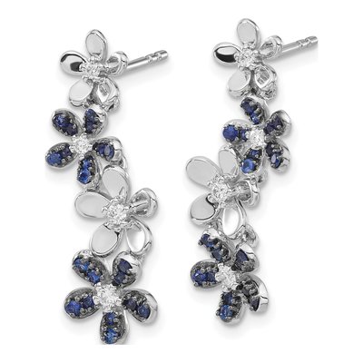14K White Gold 1/6 ct tw Sapphire & Diamond Floral Dangle Earrings – view 2