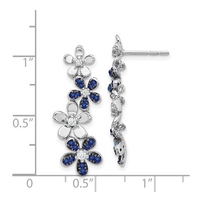 14K White Gold 1/6 ct tw Sapphire & Diamond Floral Dangle Earrings – view 4