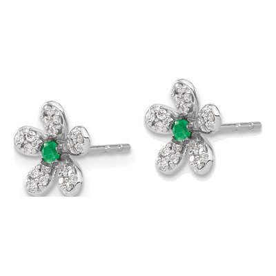 14K White Gold 1/6 ct tw 2mm Round Emerald & Diamond Flower Stud Earrings – view 2