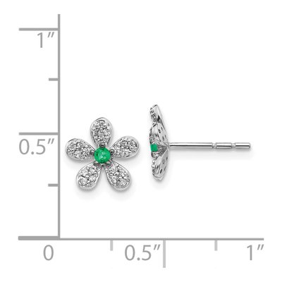 14K White Gold 1/6 ct tw 2mm Round Emerald & Diamond Flower Stud Earrings – view 4