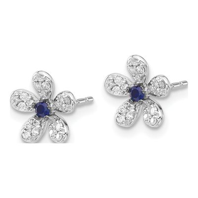 14K White Gold 1/6 ct tw 2mm Round Sapphire & Diamond Flower Stud Earrings – view 2
