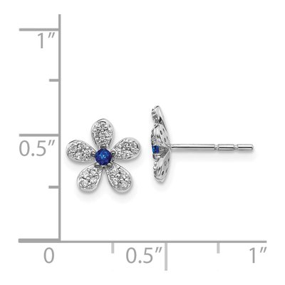 14K White Gold 1/6 ct tw 2mm Round Sapphire & Diamond Flower Stud Earrings – view 4