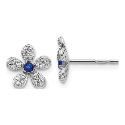 14K White Gold 1/6 ct tw 2mm Round Sapphire & Diamond Flower Stud Earrings