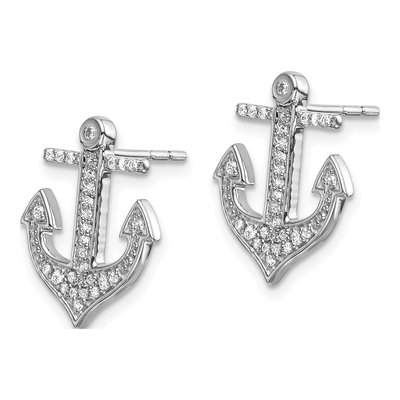 14K White Gold 1/5 ct tw 1.1mm Round Diamond Anchor Stud Earrings – view 3