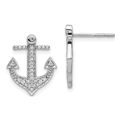 14K White Gold 1/5 ct tw 1.1mm Round Diamond Anchor Stud Earrings