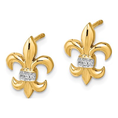14K White Gold 0.9mm Round Diamond Fleur de Lis Stud Earrings – view 2