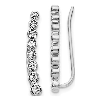 14K White Gold 3/8 ct tw Diamond Bezel Ear Climber Threader Earrings
