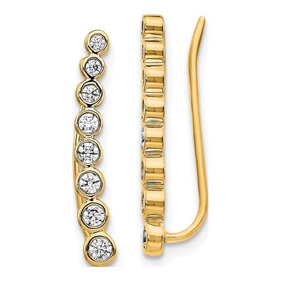 14K Yellow Gold 3/8 ct tw Diamond Bezel Ear Climbers Threader Earrings