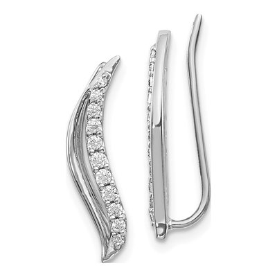 14K White Gold 1/4 ct tw Diamond Wave Ear Climber Threader Earrings