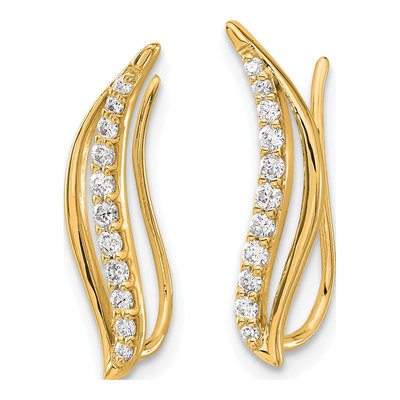 14K Yellow Gold 1/4 ct tw Diamond Wave Ear Climbers Threader Earrings – view 2