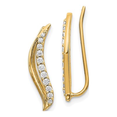 14K Yellow Gold 1/4 ct tw Diamond Wave Ear Climbers Threader Earrings
