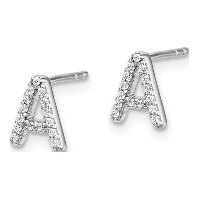 14K White Gold 0.09 ct tw 0.8mm Round Diamond Initial A Stud Earrings – view 2