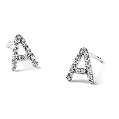 14K White Gold 0.09 ct tw 0.8mm Round Diamond Initial A Stud Earrings – view 5