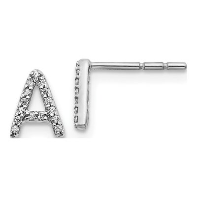 14K White Gold 0.09 ct tw 0.8mm Round Diamond Initial A Stud Earrings