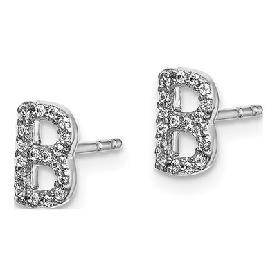14K White Gold 1/10 ct tw 0.8mm Round Diamond Initial B Stud Earrings – view 2