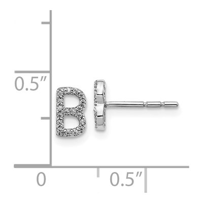 14K White Gold 1/10 ct tw 0.8mm Round Diamond Initial B Stud Earrings – view 4