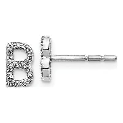 14K White Gold 1/10 ct tw 0.8mm Round Diamond Initial B Stud Earrings
