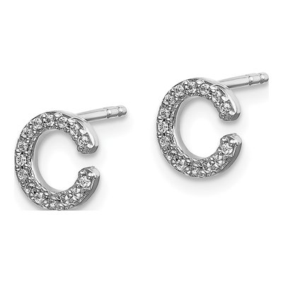 14K White Gold 0.09 ct tw 0.8mm Round Diamond Initial C Stud Earrings – view 2