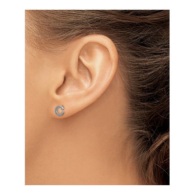 14K White Gold 0.09 ct tw 0.8mm Round Diamond Initial C Stud Earrings – view 3