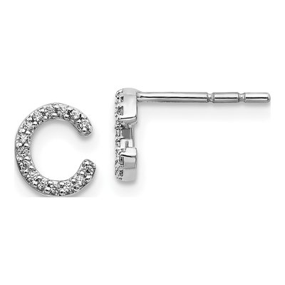14K White Gold 0.09 ct tw 0.8mm Round Diamond Initial C Stud Earrings