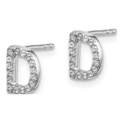 14K White Gold 1/10 ct tw 0.9mm Round Diamond Initial D Stud Earrings – view 2