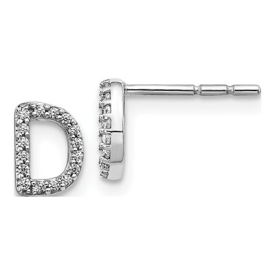 14K White Gold 1/10 ct tw 0.9mm Round Diamond Initial D Stud Earrings
