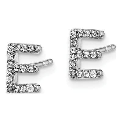 14K White Gold 1/10 ct tw 0.9mm Round Diamond Initial E Stud Earrings – view 3