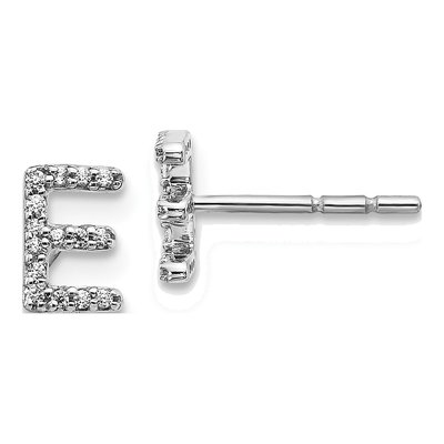 14K White Gold 1/10 ct tw 0.9mm Round Diamond Initial E Stud Earrings