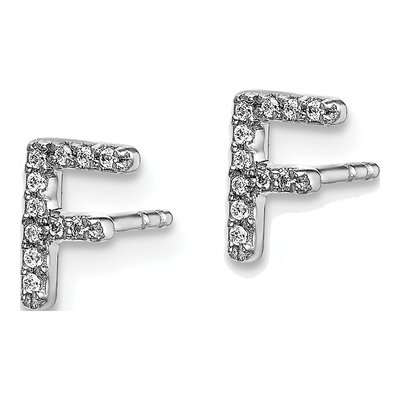 14K White Gold 1/15 ct tw 0.8mm Round Diamond Initial F Stud Earrings – view 2