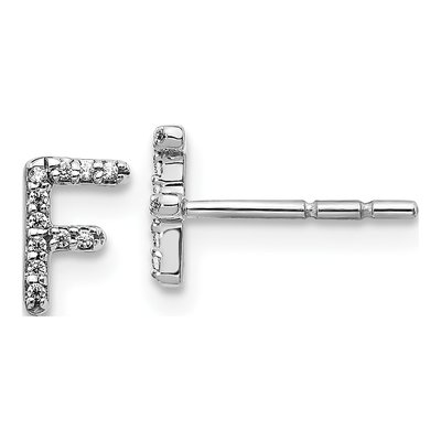 14K White Gold 1/15 ct tw 0.8mm Round Diamond Initial F Stud Earrings