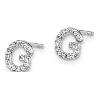 14K White Gold 1/10 ct tw 0.8mm Round Diamond Initial G Stud Earrings – view 2