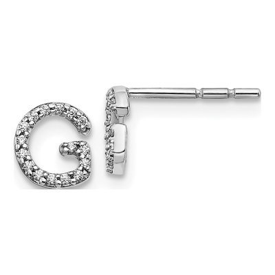 14K White Gold 1/10 ct tw 0.8mm Round Diamond Initial G Stud Earrings