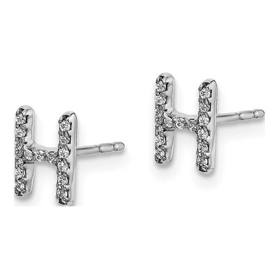 14K White Gold 0.09 ct tw 0.8mm Round Diamond Initial H Stud Earrings – view 3