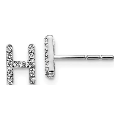 14K White Gold 0.09 ct tw 0.8mm Round Diamond Initial H Stud Earrings