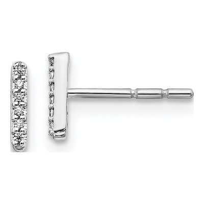 14K White Gold 0.8mm Round Diamond Initial I Stud Earrings