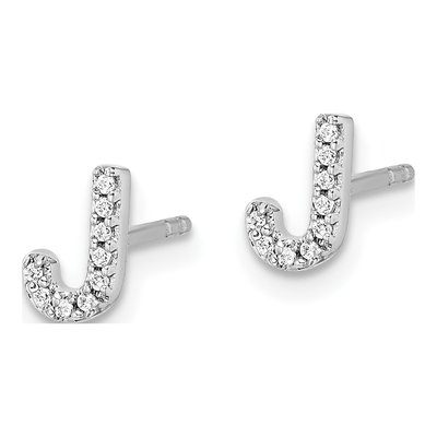 14K White Gold 1/20 ct tw 0.8mm Round Diamond Initial J Stud Earrings – view 2
