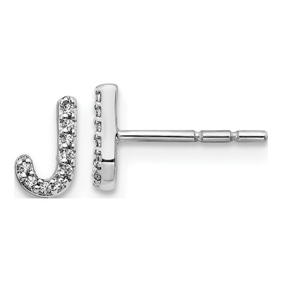 14K White Gold 1/20 ct tw 0.8mm Round Diamond Initial J Stud Earrings