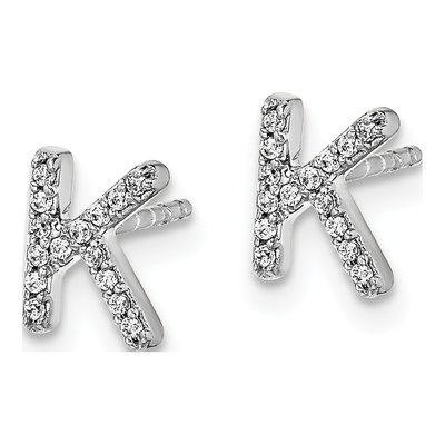 14K White Gold 0.09 ct tw 0.8mm Round Diamond Initial K Stud Earrings – view 2