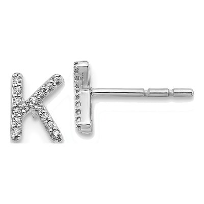 14K White Gold 0.09 ct tw 0.8mm Round Diamond Initial K Stud Earrings