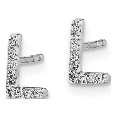 14K White Gold 1/20 ct tw 0.8mm Round Diamond Initial L Stud Earrings – view 2