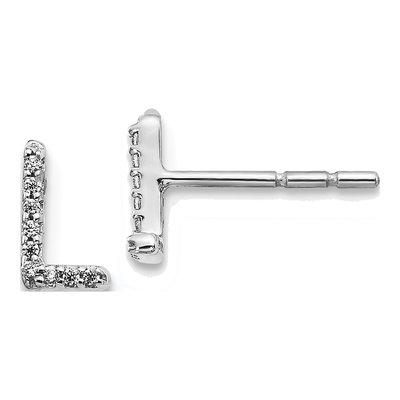 14K White Gold 1/20 ct tw 0.8mm Round Diamond Initial L Stud Earrings