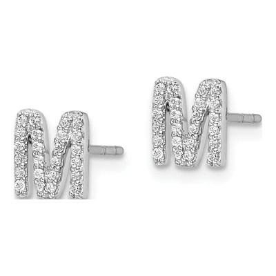 14K White Gold 1/7 ct tw 0.9mm Round Diamond Initial M Stud Earrings – view 3