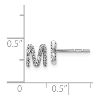 14K White Gold 1/7 ct tw 0.9mm Round Diamond Initial M Stud Earrings – view 5